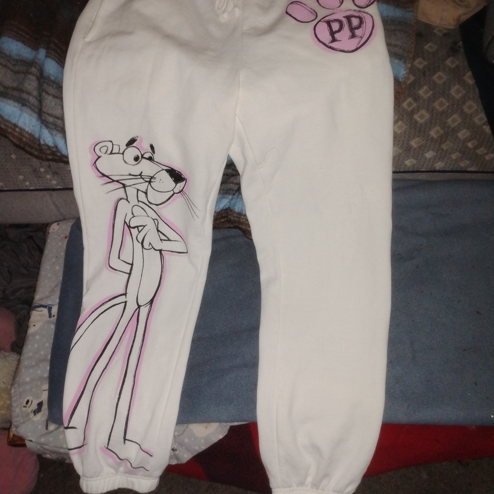 (L)Women's Joggers with Cartoon Character - White and Pink